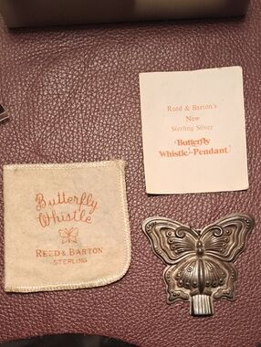 Reed & Barton Silver Butterfly Whistle Pendant Charm